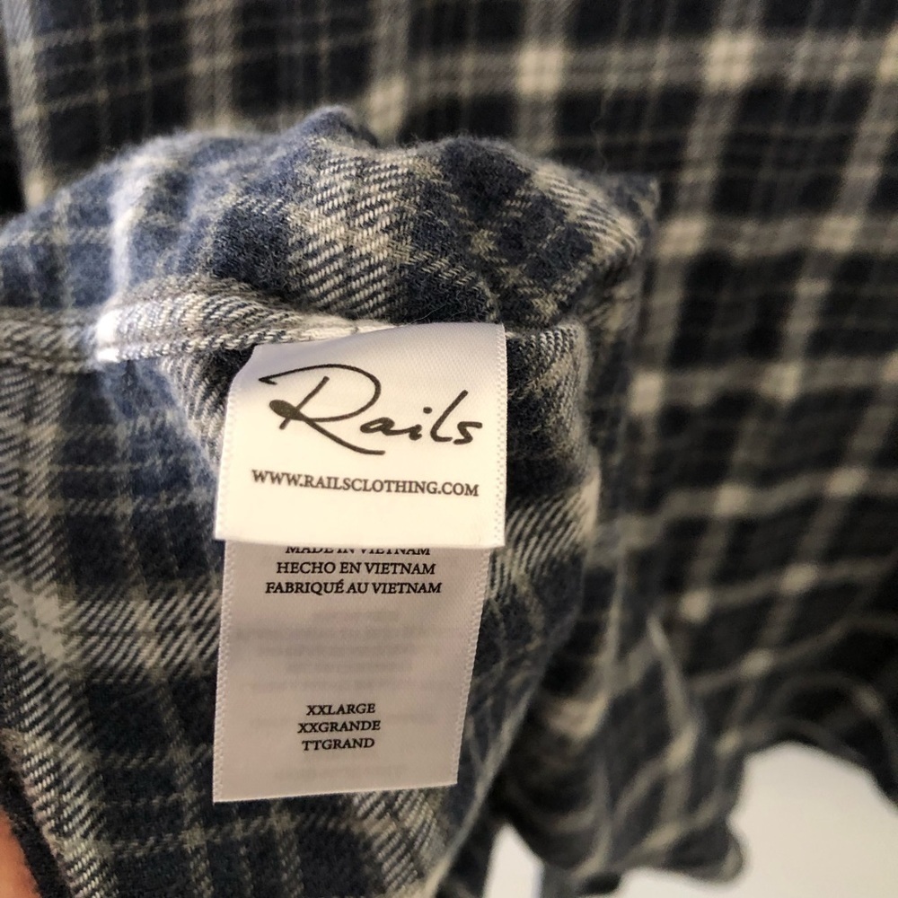 Rails Plaid Soft Button Down Blue Gray Shirt XXL … - image 6